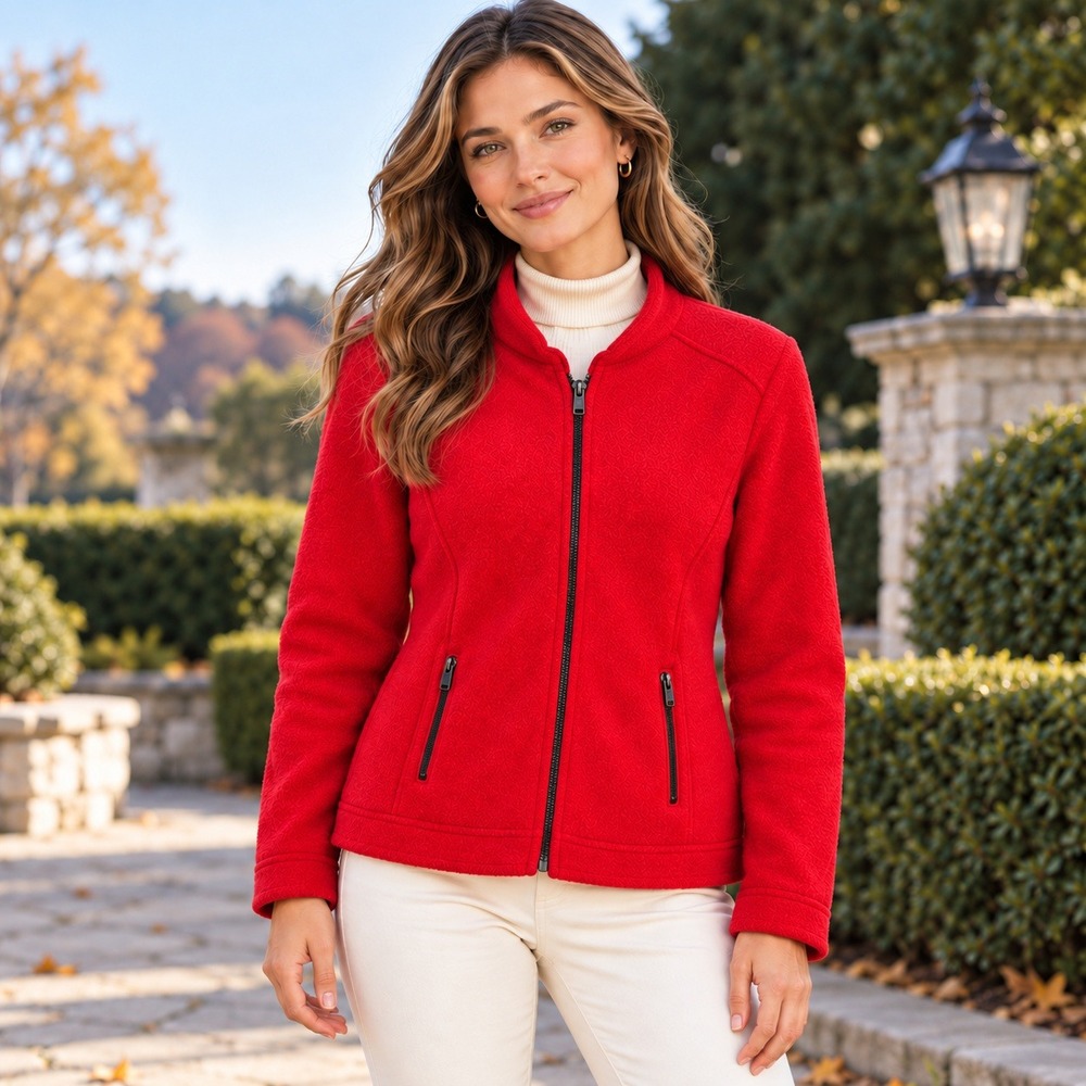 Relativity Red Wool Blend Jacket Full Zip Up Coat Outdoor Womens 12 Preppy Twee